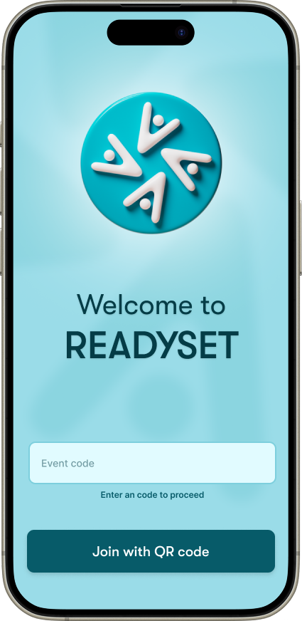 Welcome screen with event join code entry